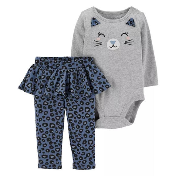 Carter's Baby Cat Face Bodysuit & Animal Print Tutu Leggings Set Size Newborn - Picture 1 of 2